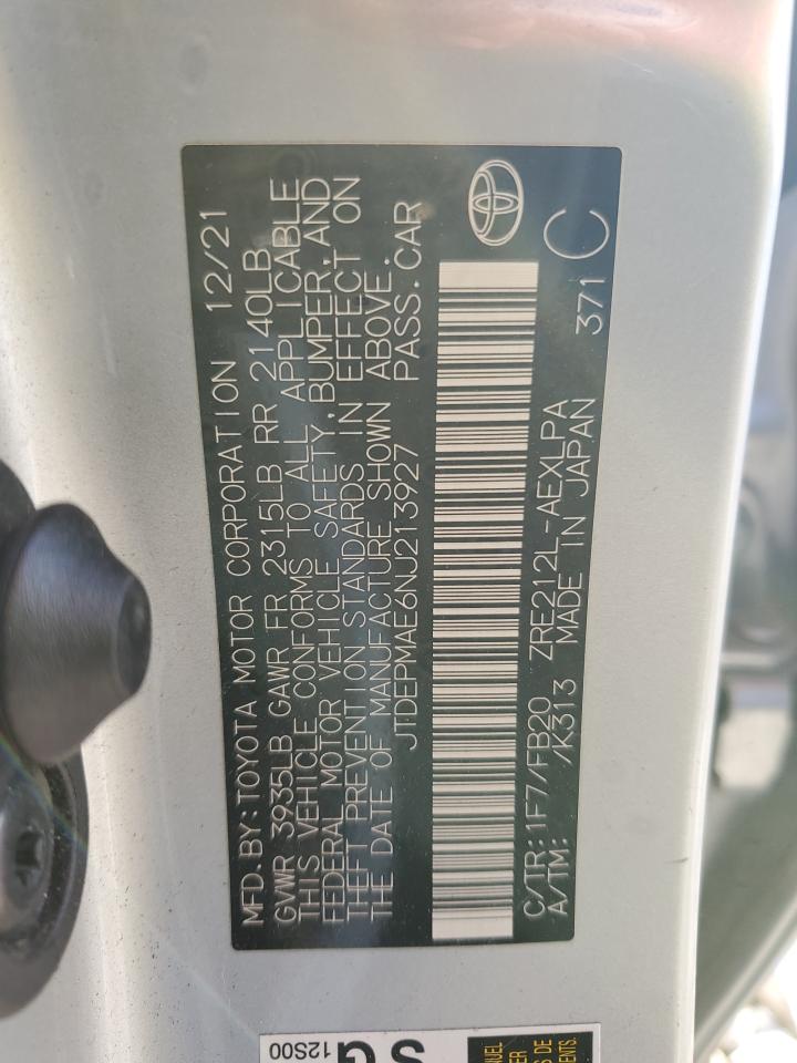 2022 TOYOTA COROLLA LE VIN:JTDEPMAE6NJ213927