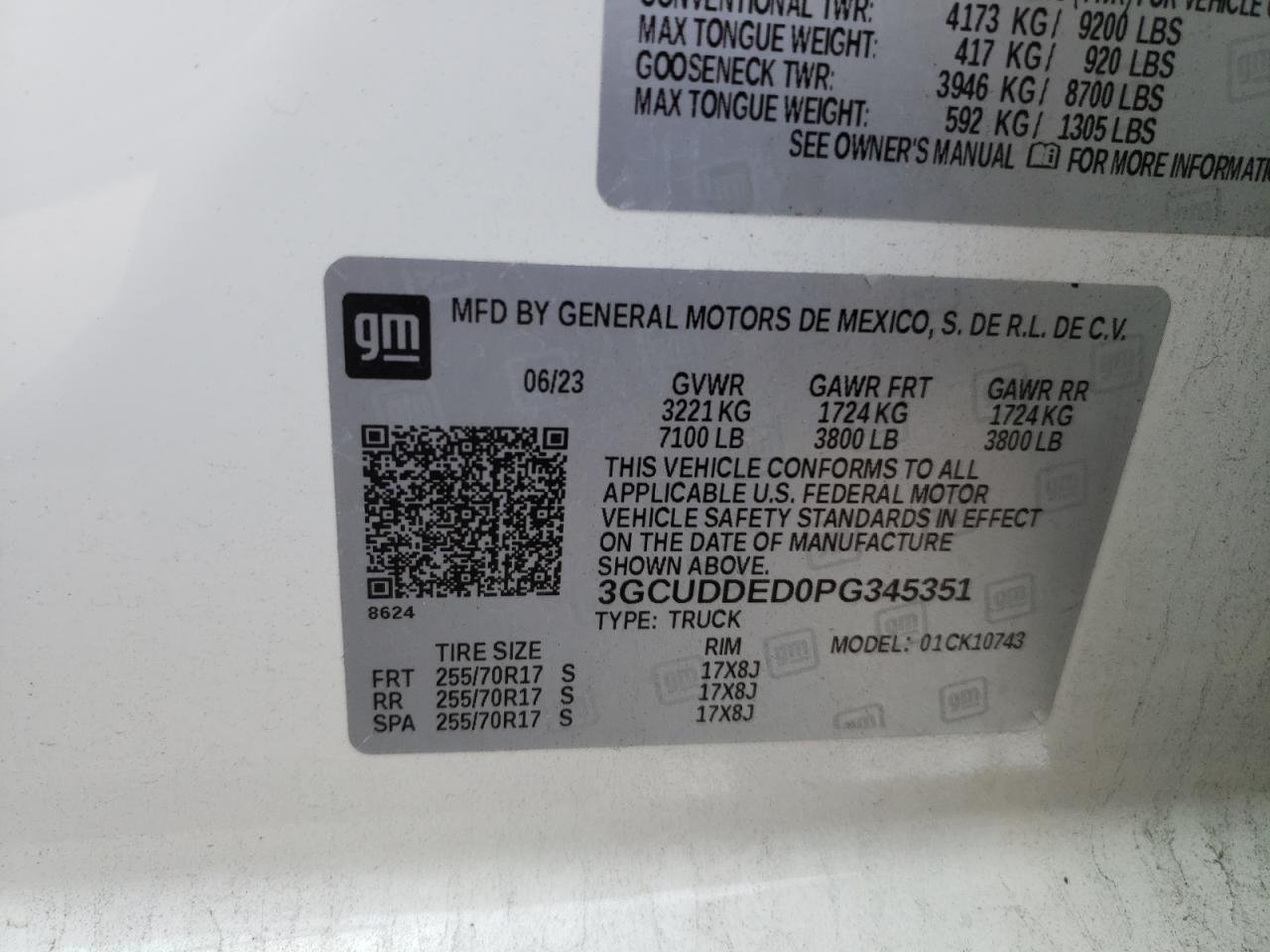 2023 CHEVROLET SILVERADO K1500 LT VIN:3GCUDDED0PG345351