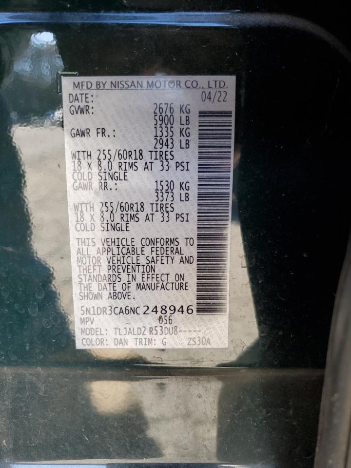 2022 NISSAN PATHFINDER SL VIN:5N1DR3CA6NC248946