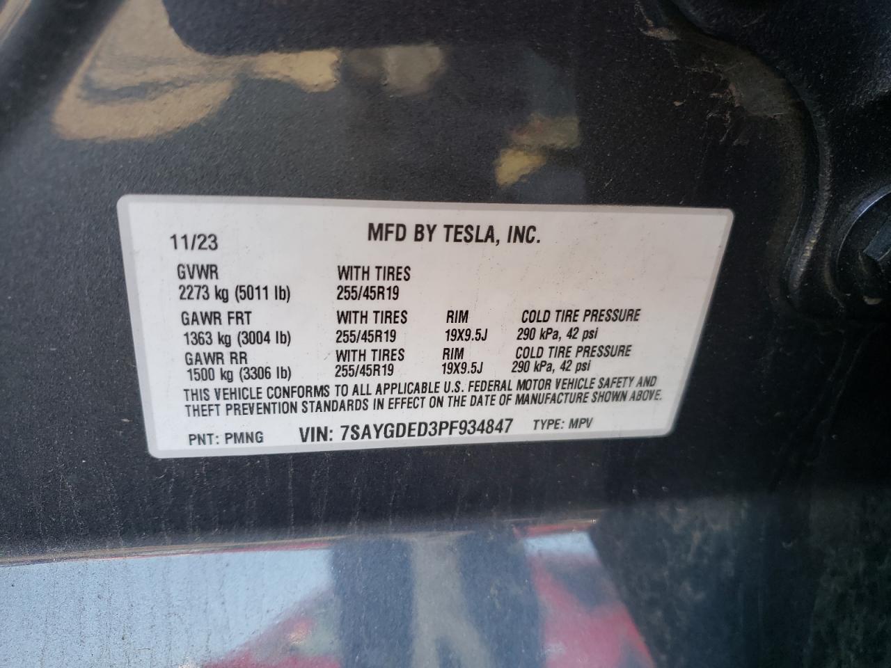 2023 TESLA MODEL Y  VIN:7SAYGDED3PF934847