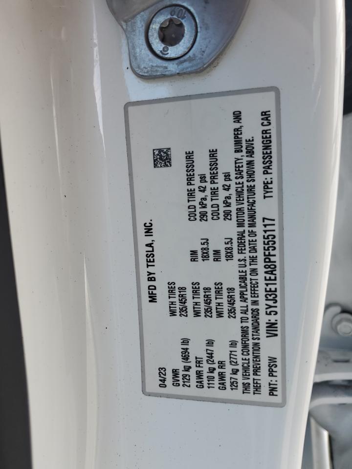 2023 TESLA MODEL 3  VIN:5YJ3E1EA8PF555117