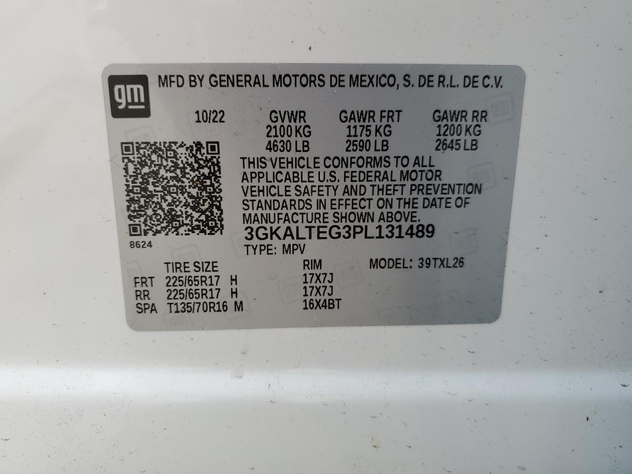 2023 GMC TERRAIN SLE VIN:3GKALTEG3PL131489