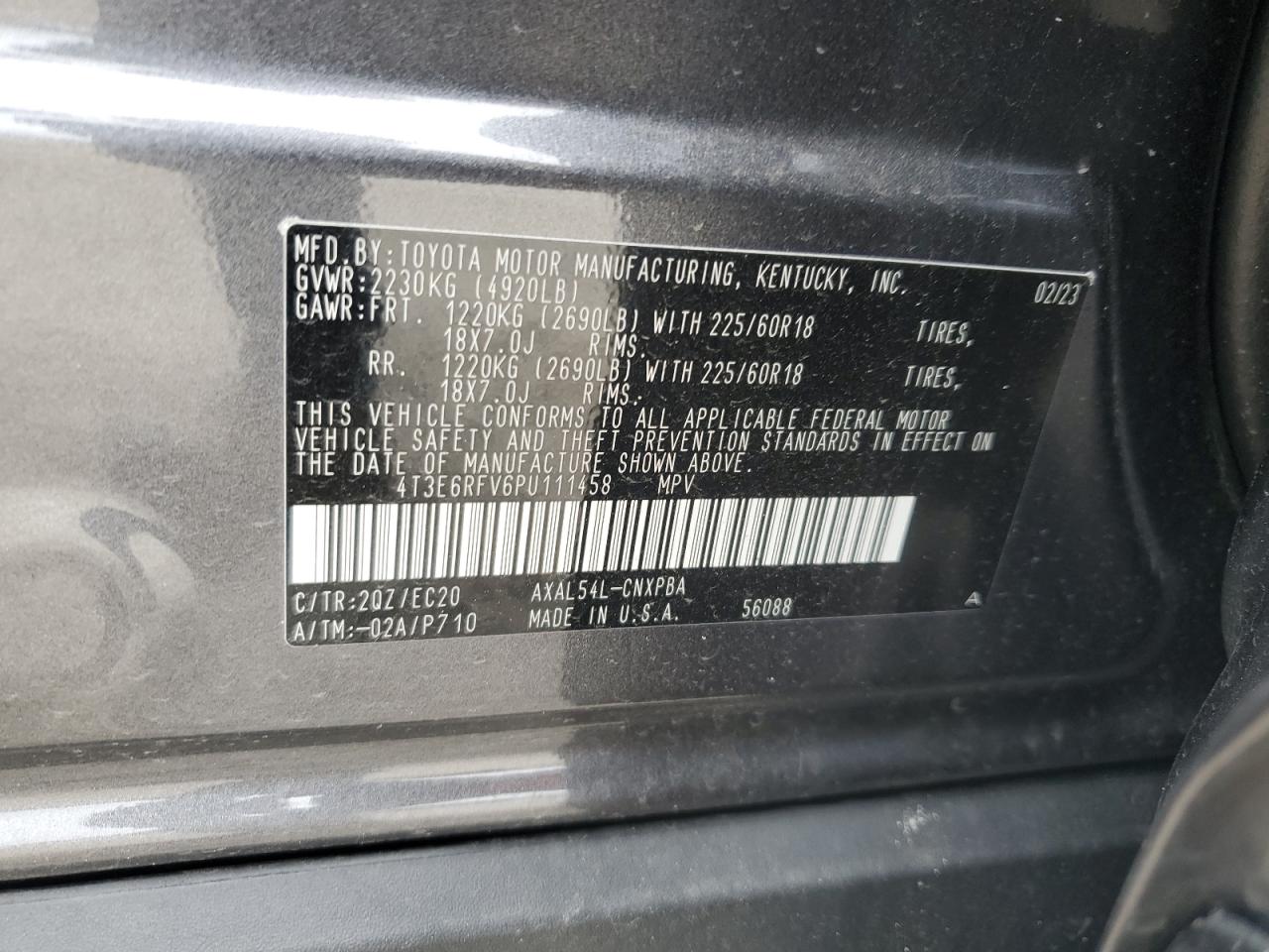 2023 TOYOTA RAV4 XSE VIN:4T3E6RFV6PU111458