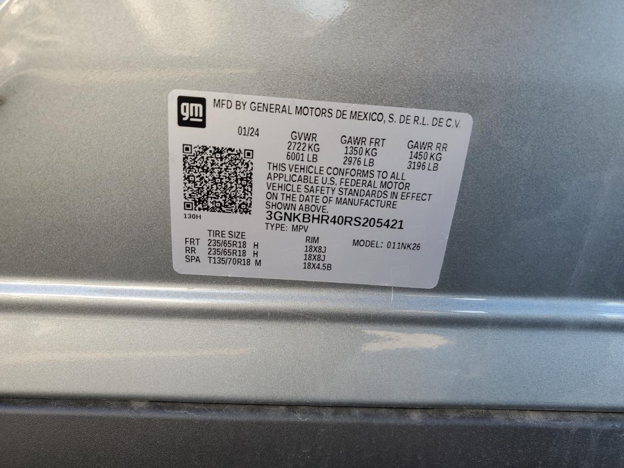 2024 CHEVROLET BLAZER 2LT VIN:3GNKBHR40RS205421