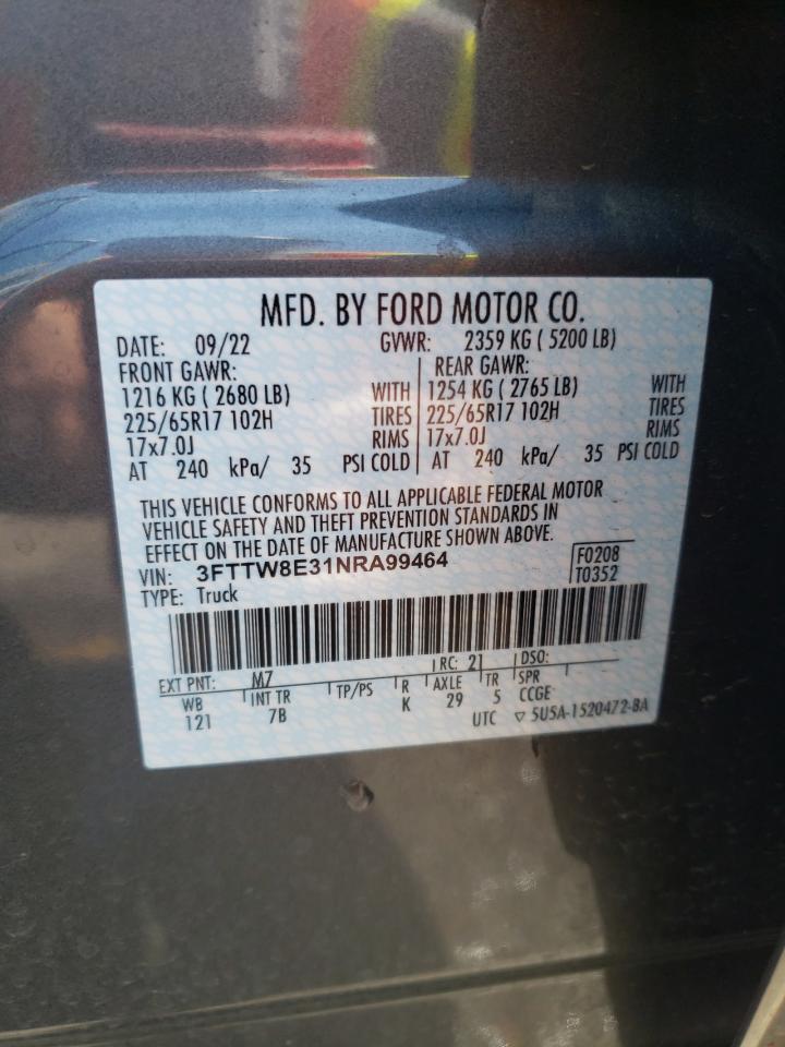 2022 FORD MAVERICK XL VIN:3FTTW8E31NRA99464