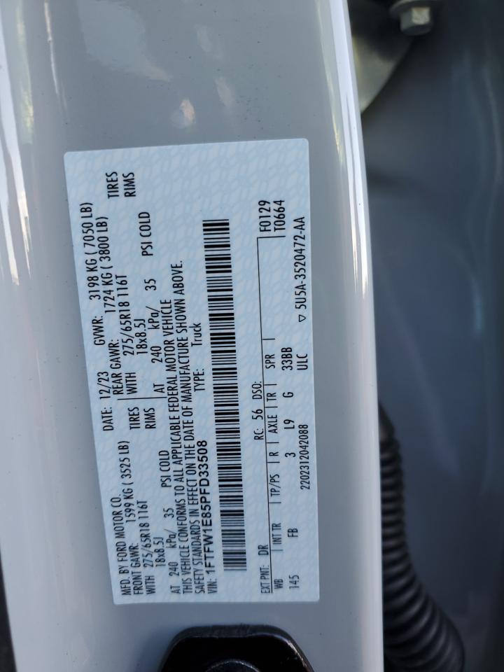 2023 FORD F150 SUPERCREW VIN:1FTFW1E85PFD33508