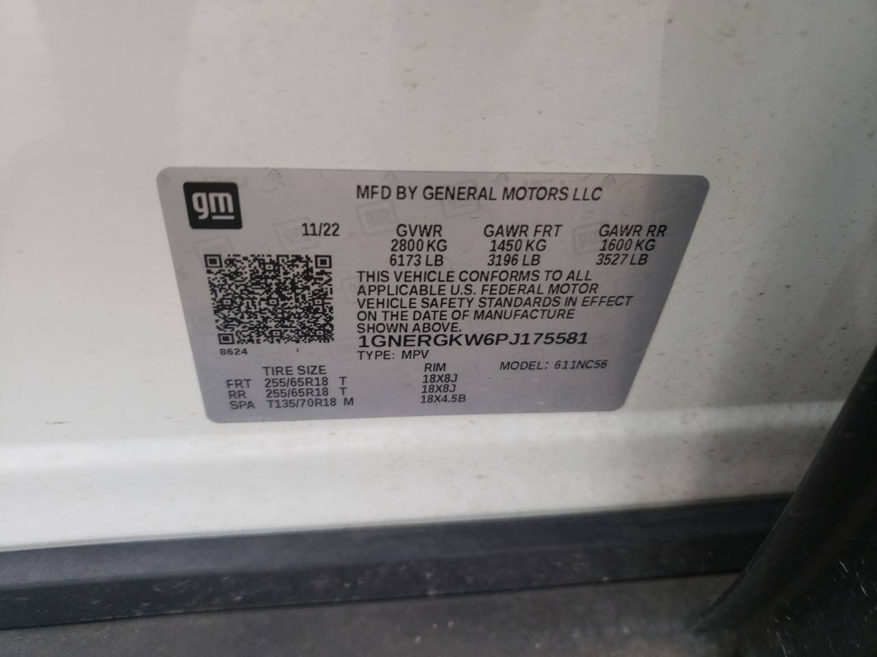 2023 CHEVROLET TRAVERSE LT VIN:1GNERGKW6PJ175581