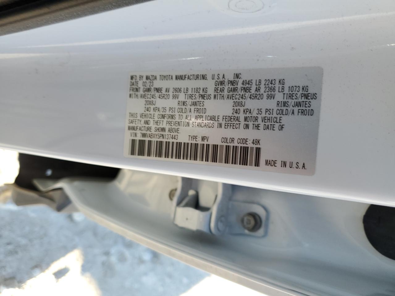 2023 MAZDA CX-50 BASE VIN:7MMVABXY5PN137443