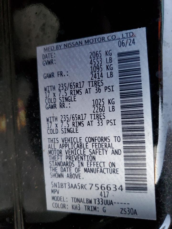 2024 NISSAN ROGUE S VIN:5N1BT3AA5RC756634