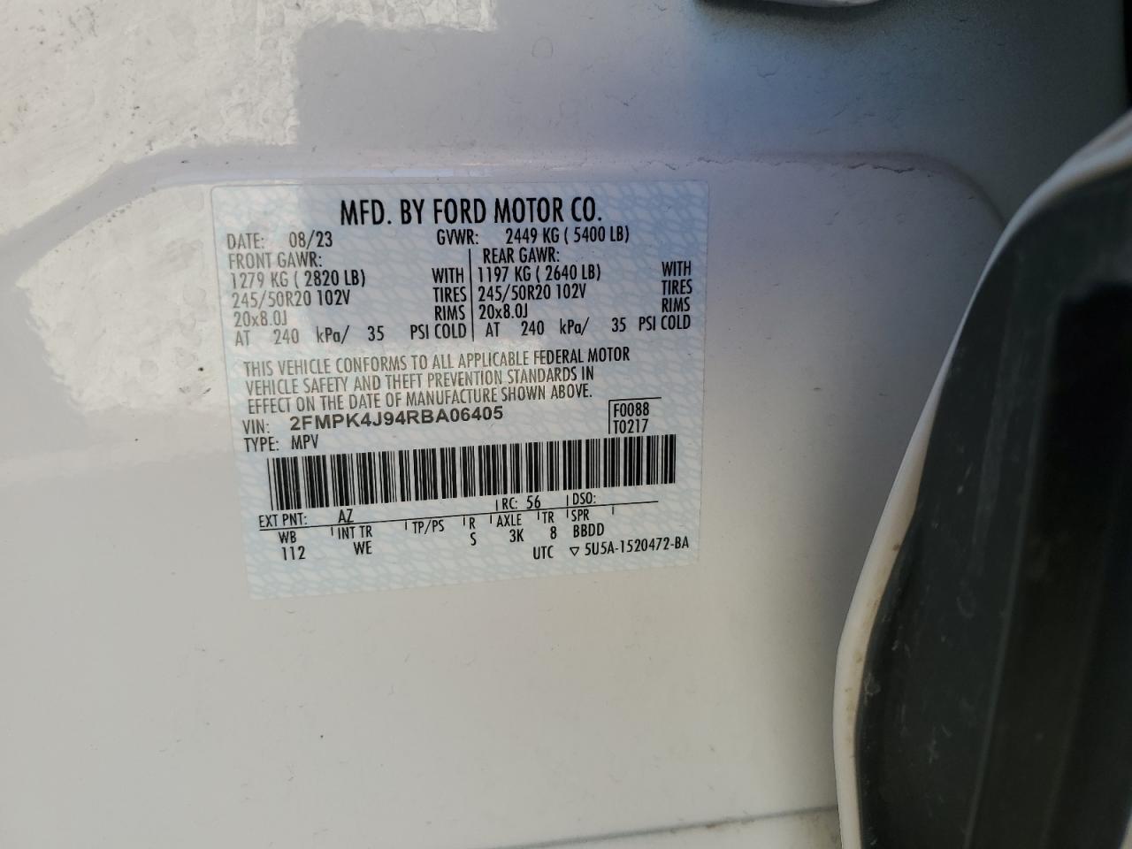2024 FORD EDGE SEL VIN:2FMPK4J94RBA06405