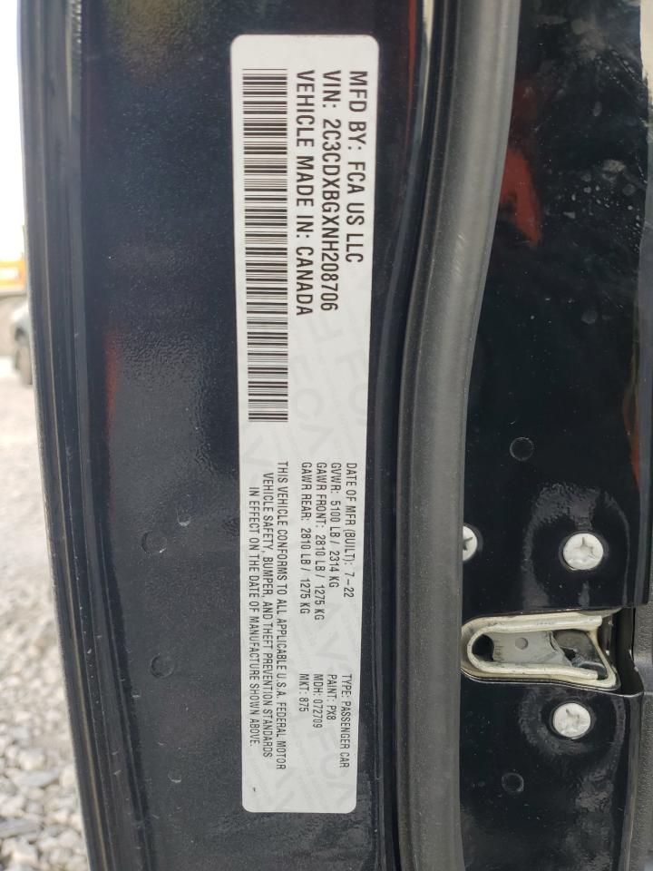 2022 DODGE CHARGER SXT VIN:2C3CDXBGXNH208706