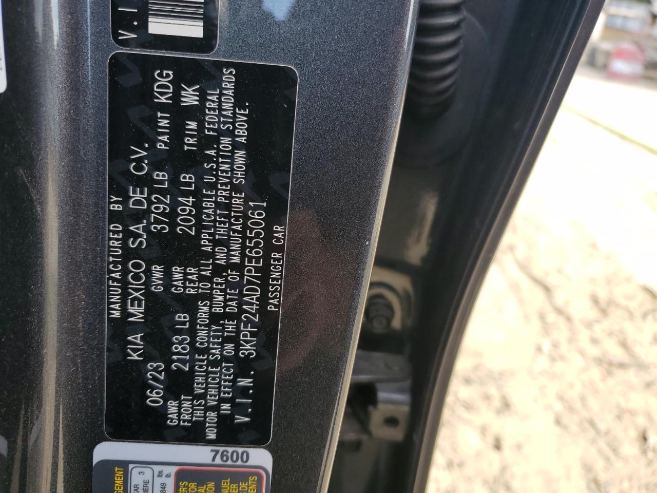 2023 KIA FORTE LX VIN:3KPF24AD7PE655061