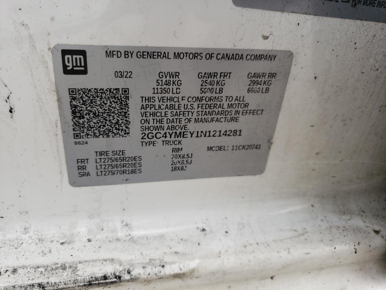 2022 CHEVROLET SILVERADO K2500 CUSTOM VIN:2GC4YMEY1N1214281