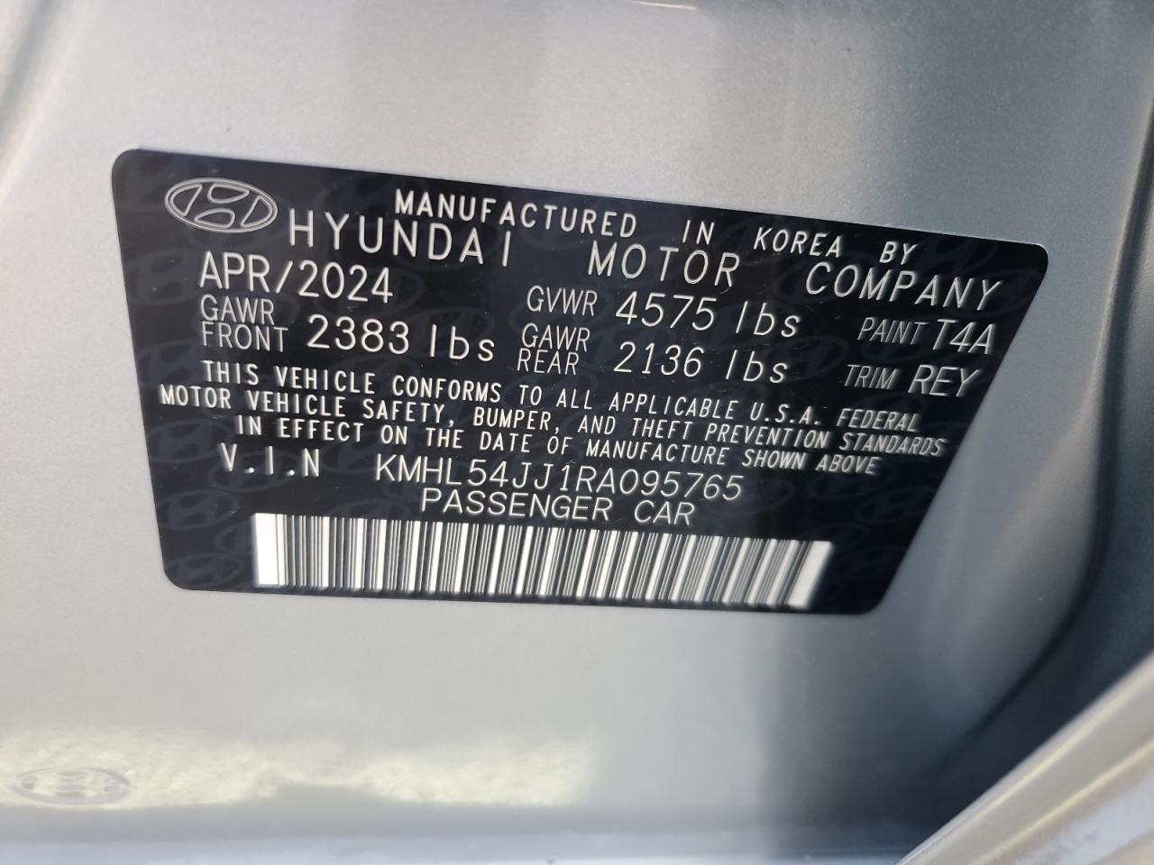 2024 HYUNDAI SONATA HYBRID VIN:KMHL54JJ1RA095765