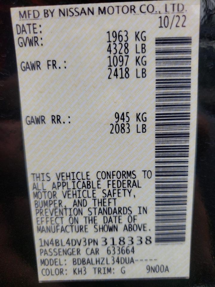 2023 NISSAN ALTIMA SV VIN:1N4BL4DV3PN318338