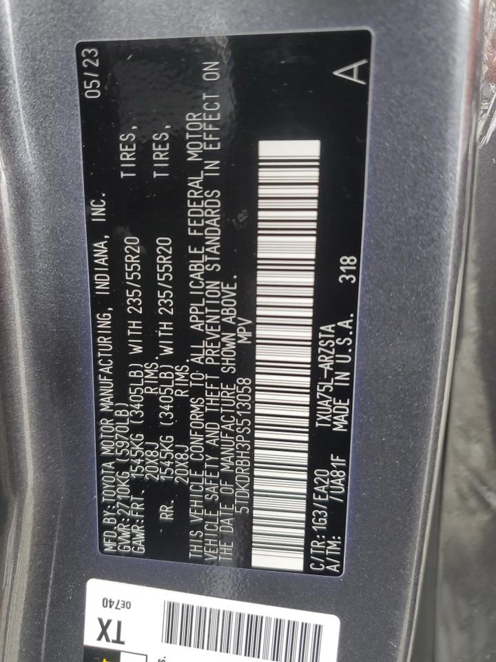 2023 TOYOTA HIGHLANDER L VIN:5TDKDRBH3PS513058