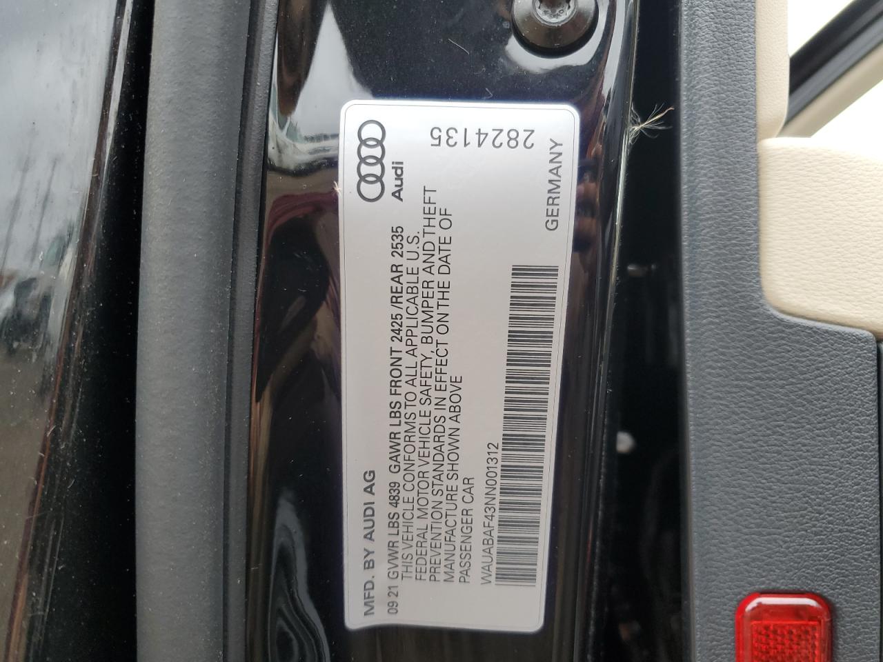2022 AUDI A4 PREMIUM 40 VIN:WAUABAF43NN001312