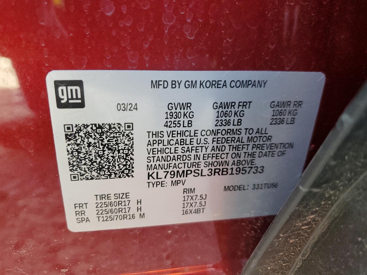 2024 CHEVROLET TRAILBLAZER LT VIN:KL79MPSL3RB195733