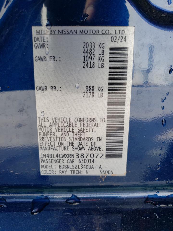 2024 NISSAN ALTIMA SR VIN:1N4BL4CWXRN387072