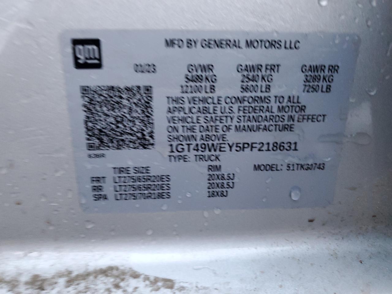2023 GMC SIERRA K3500 DENALI VIN:1GT49WEY5PF218631