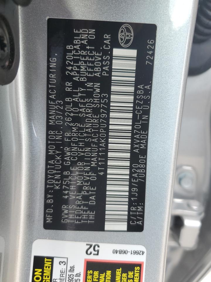 2023 TOYOTA CAMRY SE NIGHT SHADE VIN:4T1T11AK0PU797753