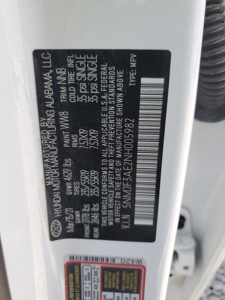 2022 HYUNDAI TUCSON SEL VIN:5NMJF3AE2NH005982