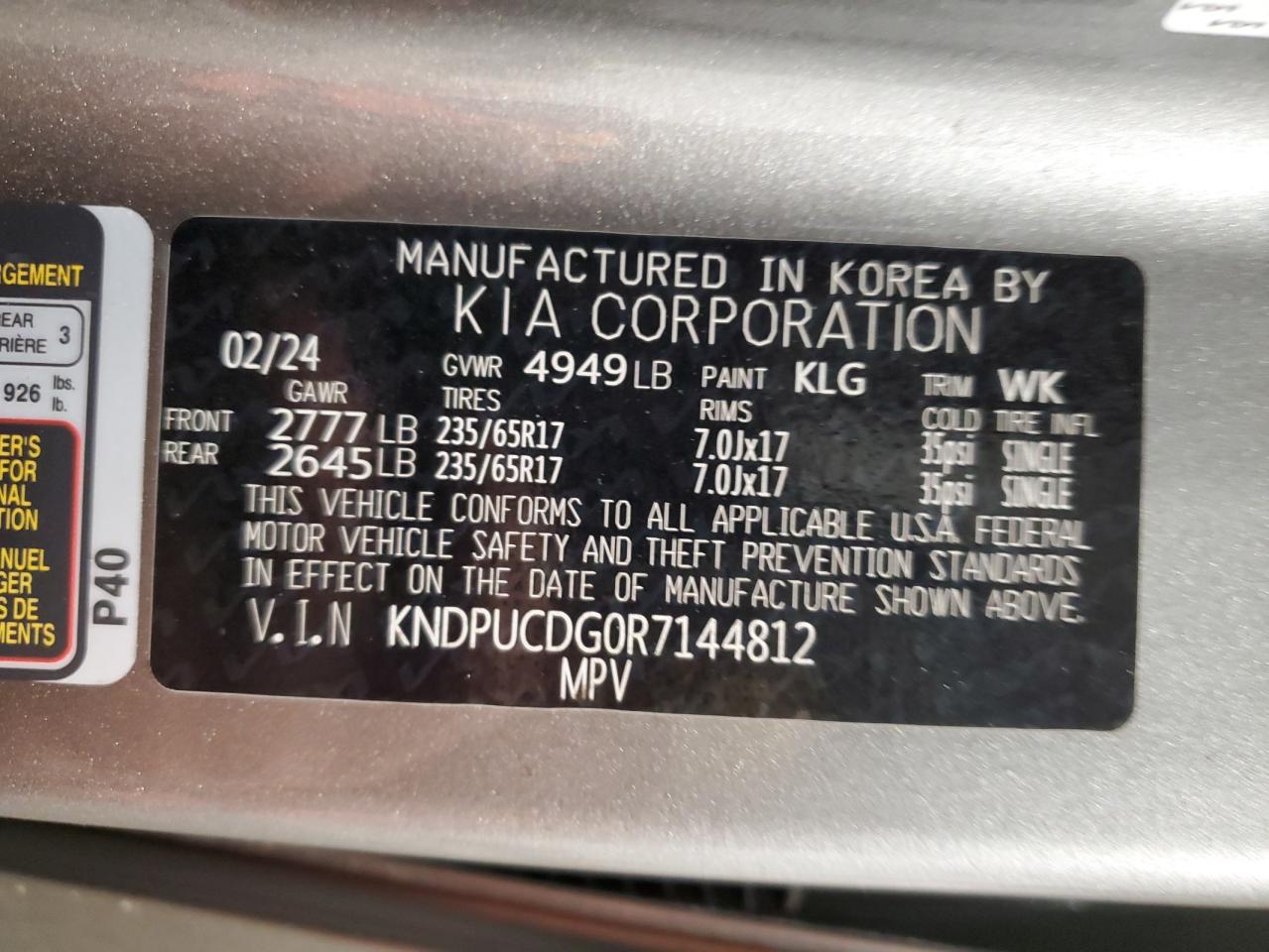 2024 KIA SPORTAGE LX VIN:KNDPUCDG0R7144812