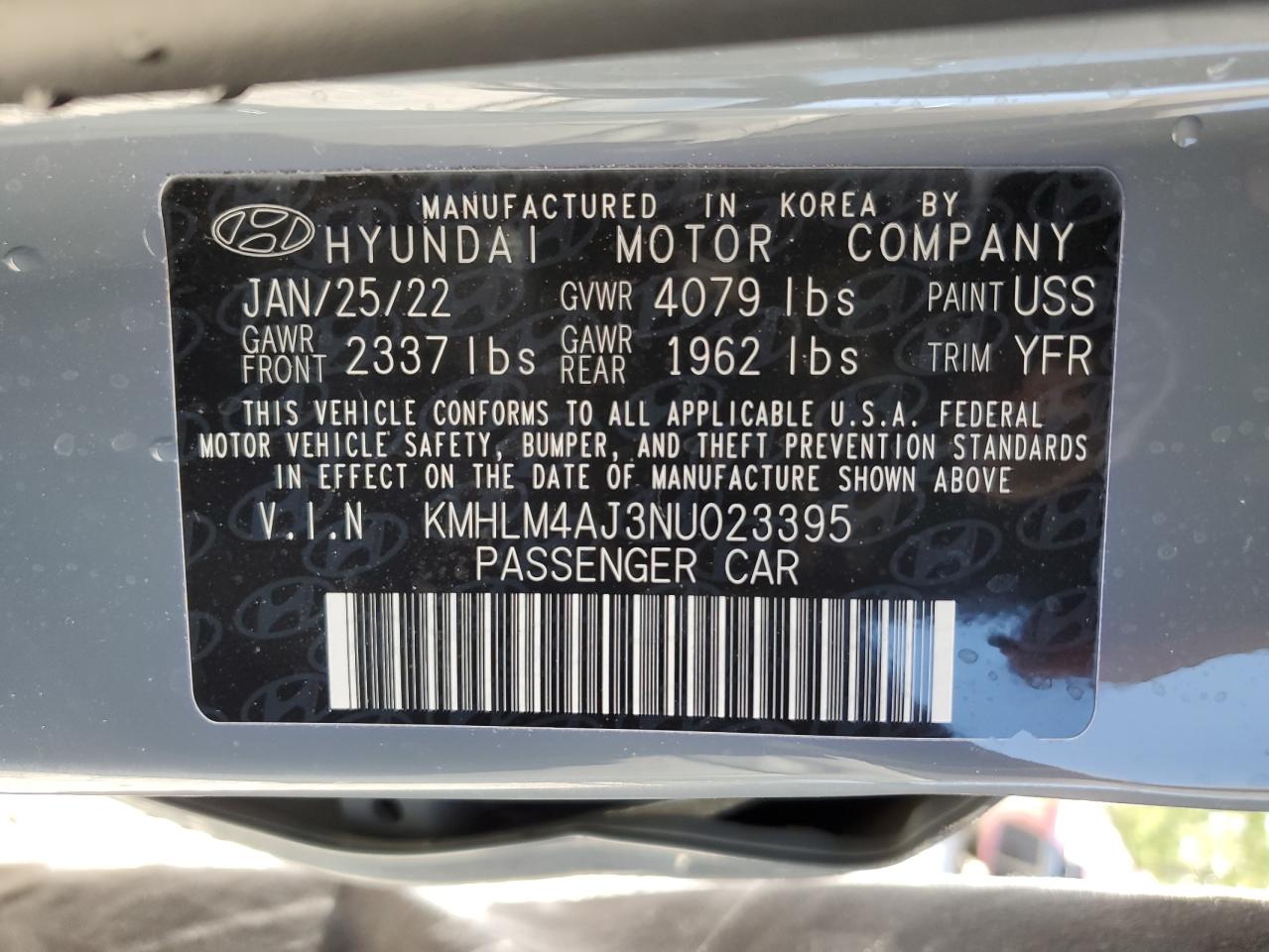 2022 HYUNDAI ELANTRA BLUE VIN:KMHLM4AJ3NU023395