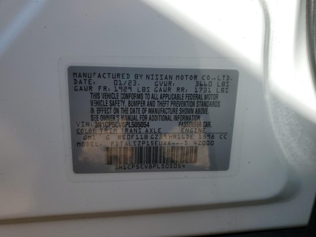 2023 NISSAN KICKS SV VIN:3N1CP5CV8PL505054