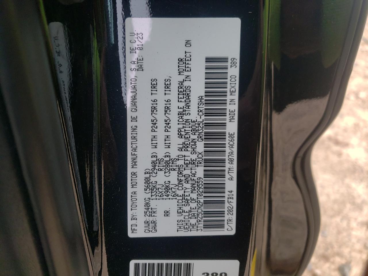 2023 TOYOTA TACOMA ACCESS CAB VIN:3TYRZ5CN2PT029559