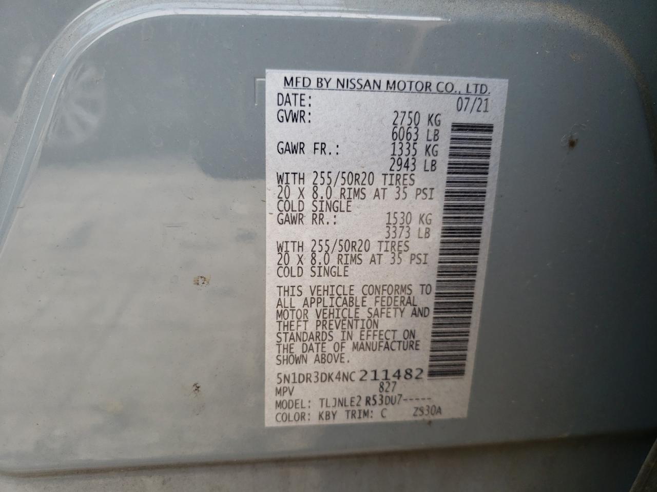 2022 NISSAN PATHFINDER PLATINUM VIN:5N1DR3DK4NC211482