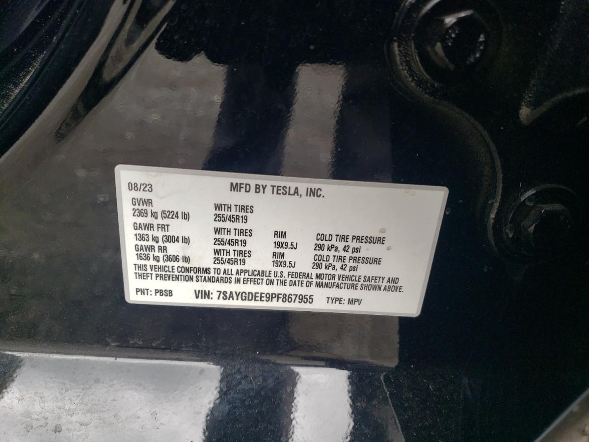 2023 TESLA MODEL Y VIN:7SAYGDEE9PF867955