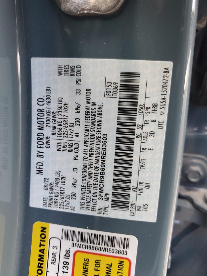 2022 FORD BRONCO SPORT BIG BEND VIN:3FMCR9B60NRE03603