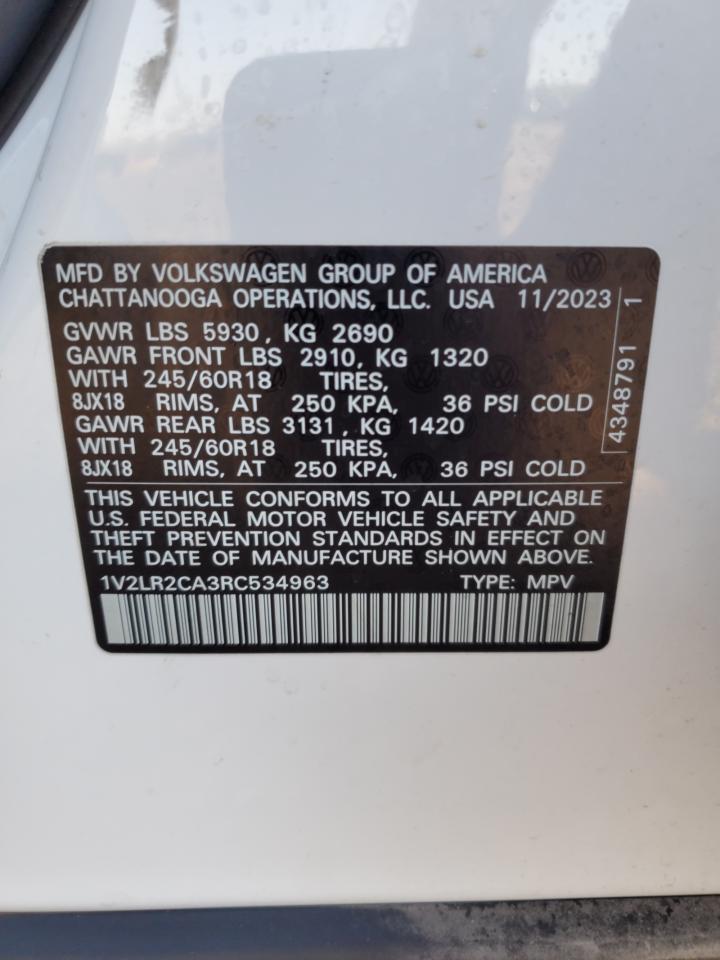 2024 VOLKSWAGEN ATLAS SE VIN:1V2LR2CA3RC534963