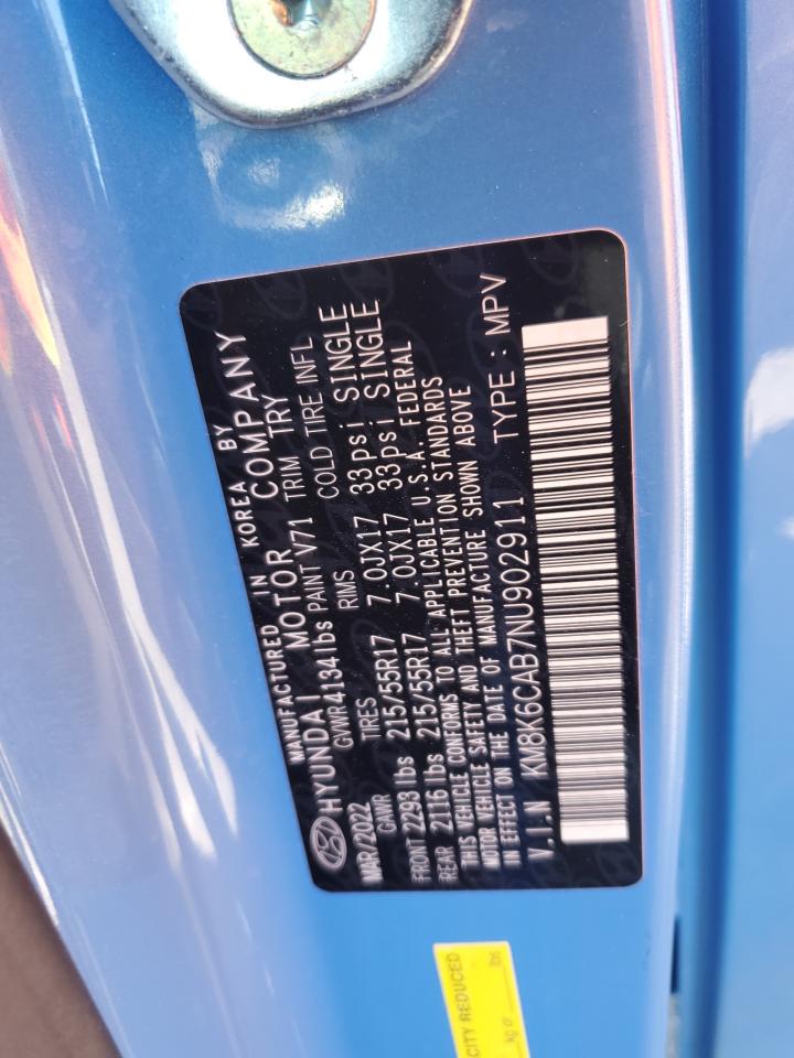 2022 HYUNDAI KONA SEL VIN:KM8K6CAB7NU902911