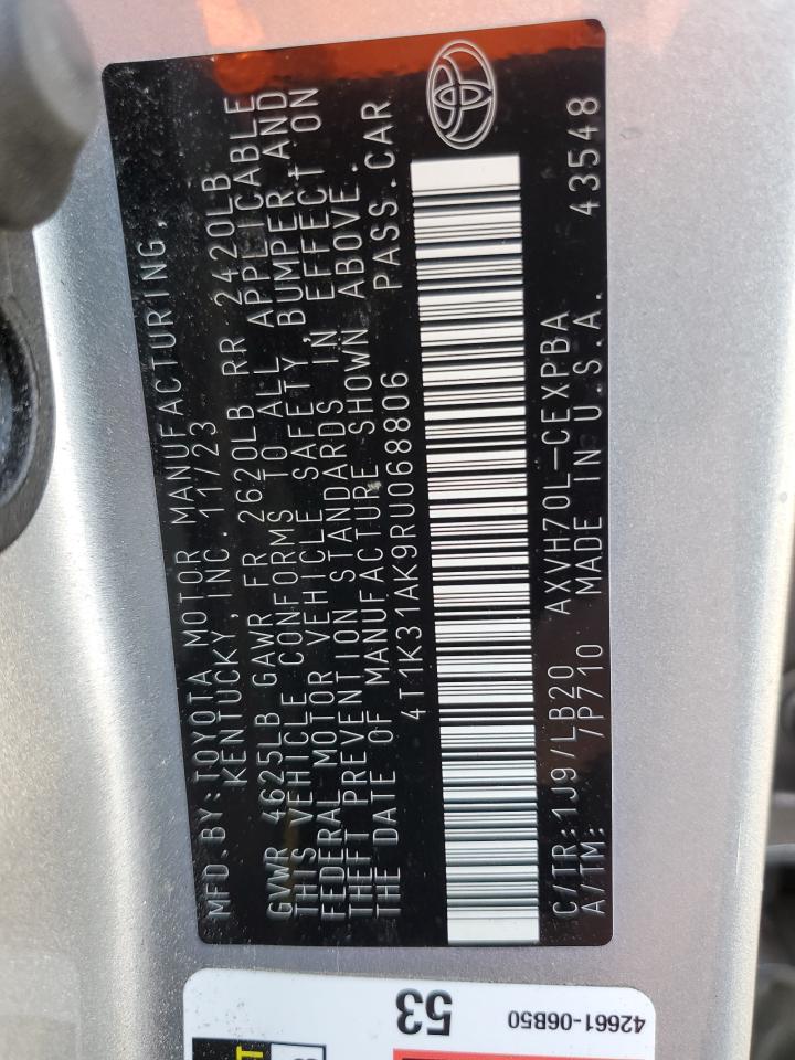 2024 TOYOTA CAMRY XSE VIN:4T1K31AK9RU068806