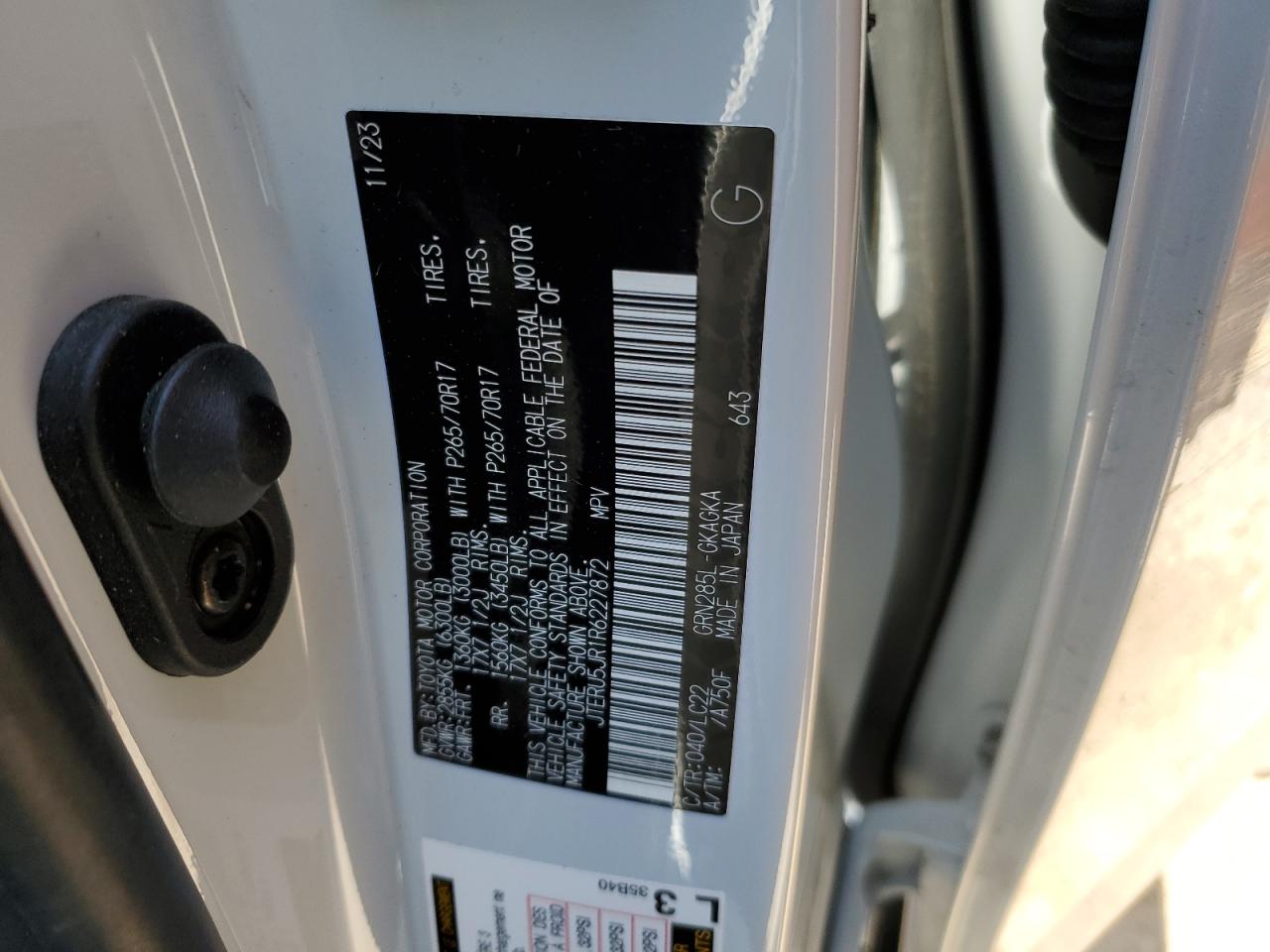 2024 TOYOTA 4RUNNER SR5 PREMIUM VIN:JTERU5JR1R6227872