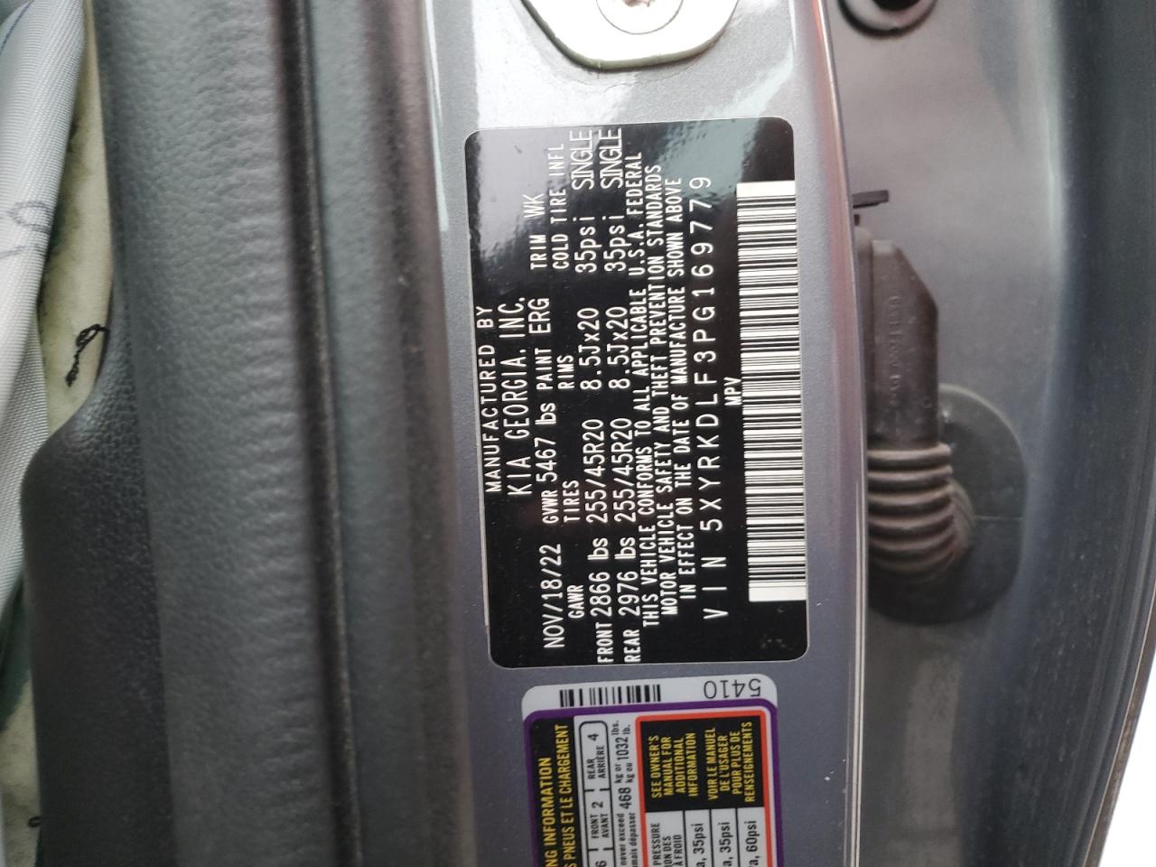 2023 KIA SORENTO SX VIN:5XYRKDLF3PG169779
