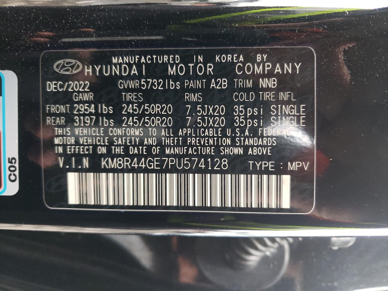 2023 HYUNDAI PALISADE SEL PREMIUM VIN:KM8R44GE7PU574128