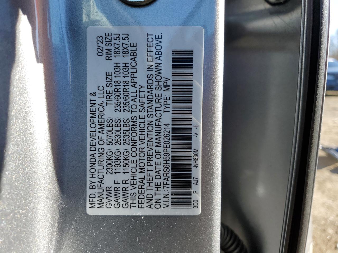 2023 HONDA CR-V SPORT VIN:7FARS6H59PE026214