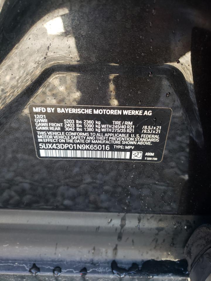 2022 BMW X3 SDRIVE30I VIN:5UX43DP01N9K65016