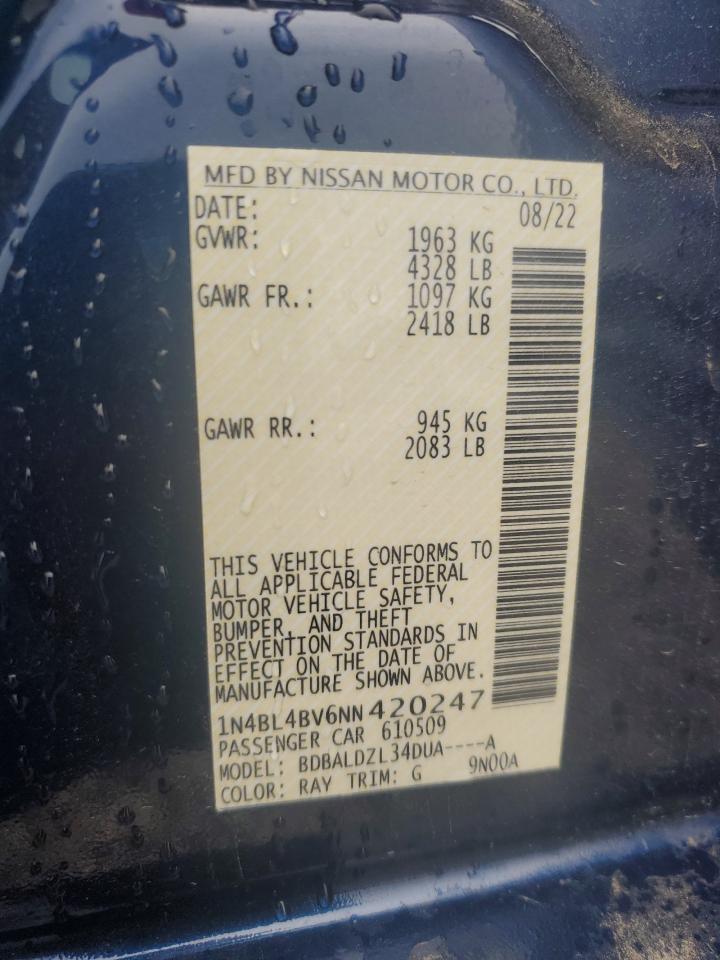 2022 NISSAN ALTIMA S VIN:1N4BL4BV6NN420247