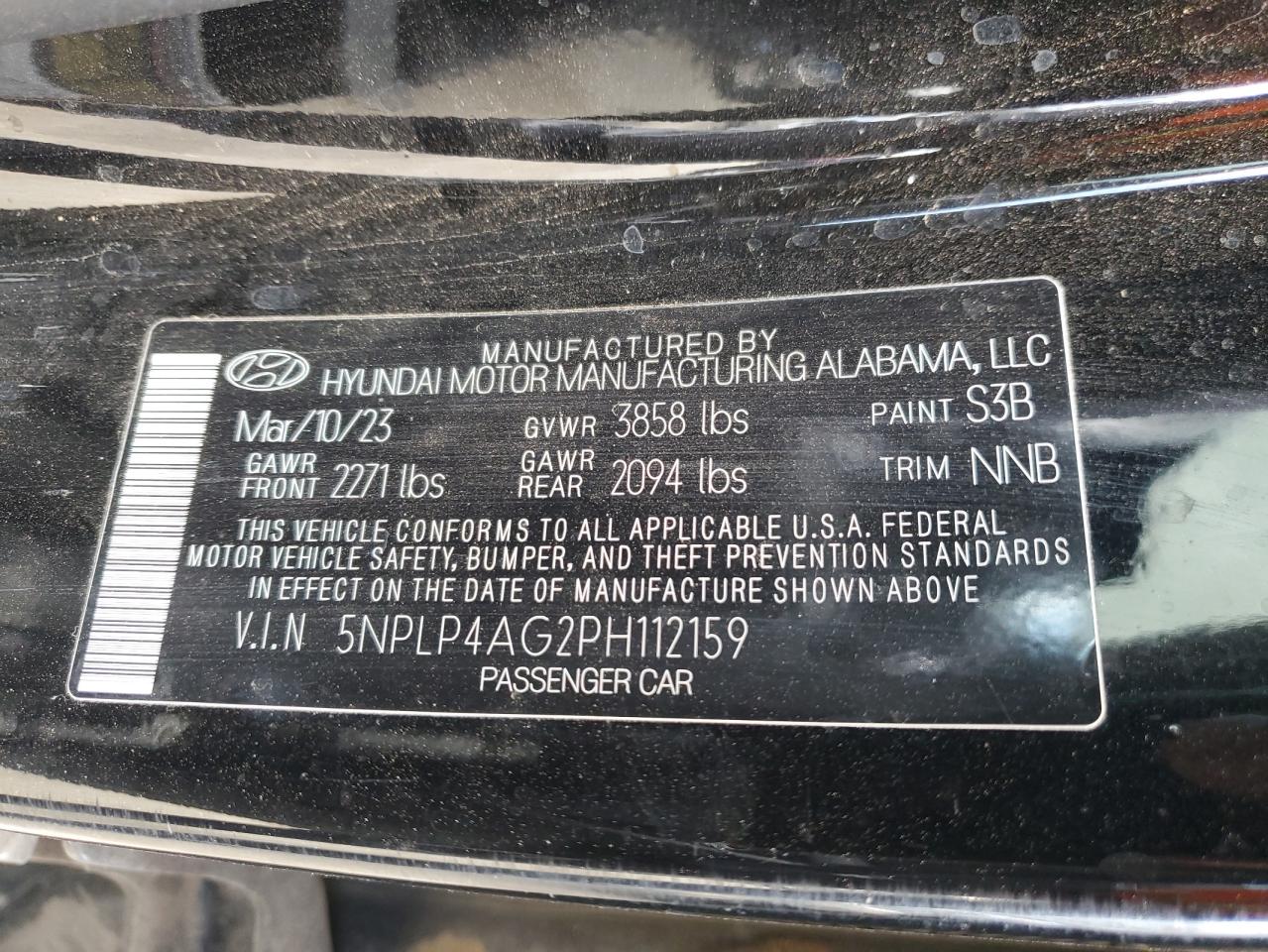 2023 HYUNDAI ELANTRA LIMITED VIN:5NPLP4AG2PH112159