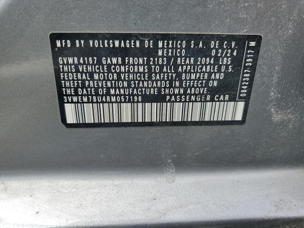 2024 VOLKSWAGEN JETTA SE VIN:3VWEM7BU4RM057196