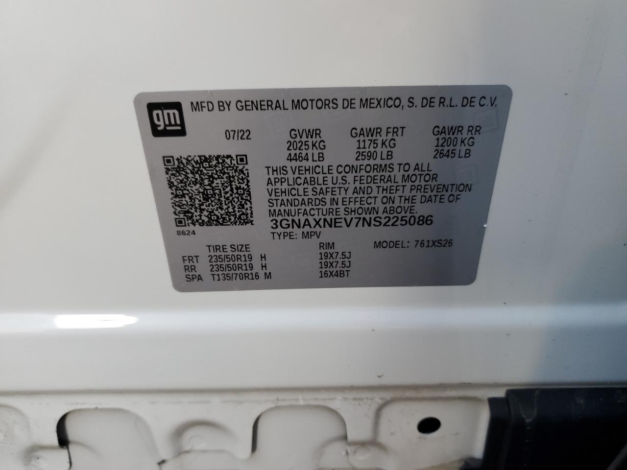 2022 CHEVROLET EQUINOX PREMIER VIN:3GNAXNEV7NS225086