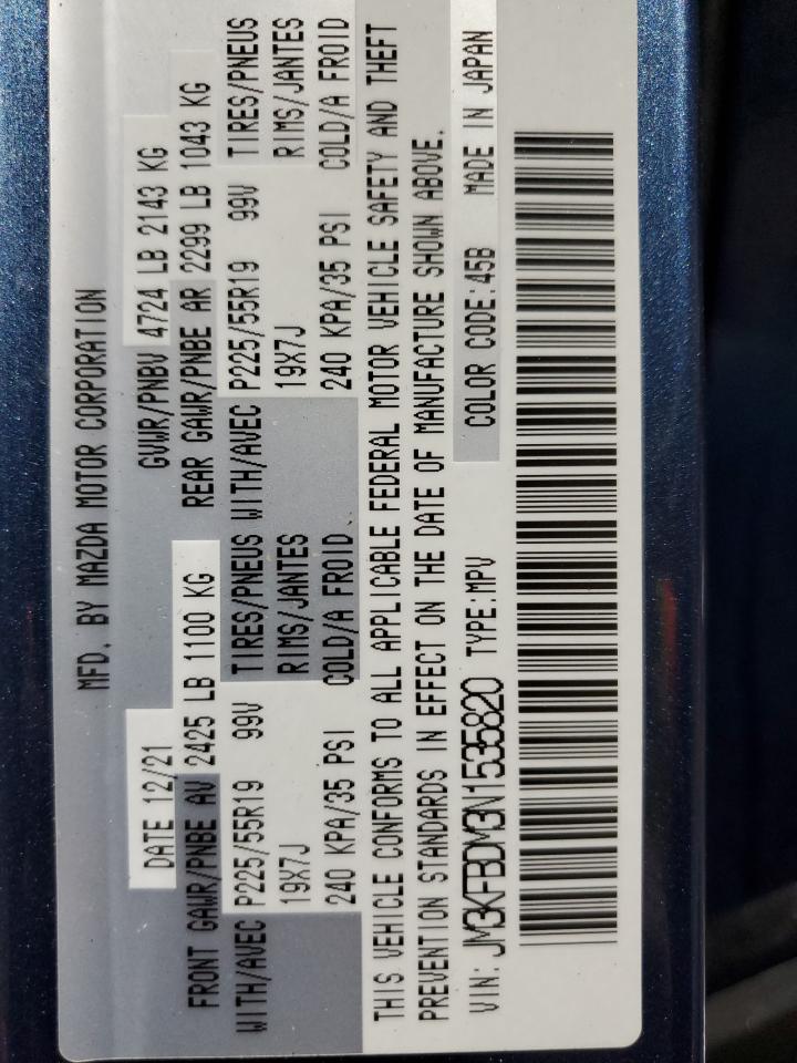 2022 MAZDA CX-5 PREMIUM VIN:JM3KFBDM3N1535820