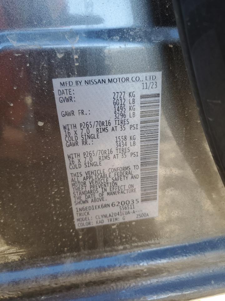 2024 NISSAN FRONTIER S VIN:1N6ED1EK6RN620035