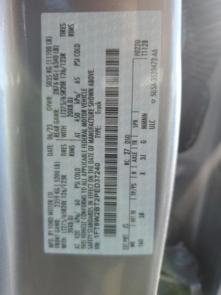 2023 FORD F250 SUPER DUTY VIN:1FT8W2BT2PED37240