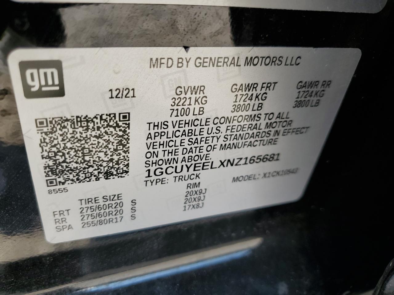 2022 CHEVROLET SILVERADO LTD K1500 RST VIN:1GCUYEELXNZ165681