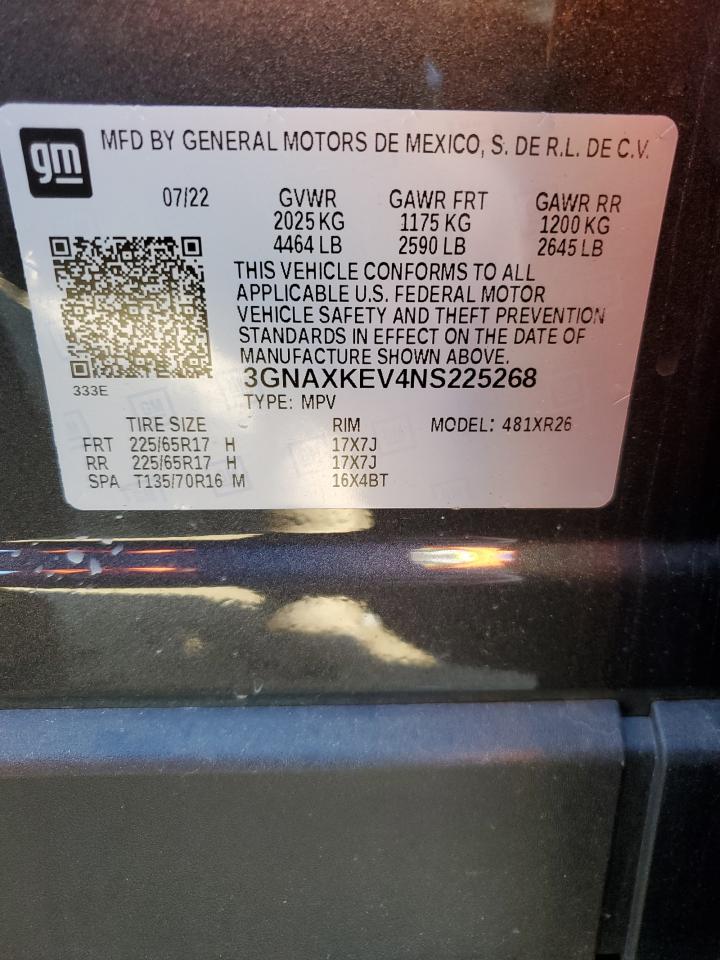 2022 CHEVROLET EQUINOX LT VIN:3GNAXKEV4NS225268